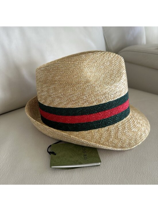 NWT 100% Authentic Gucci Beige Web Sherry Line Straw Hat Size M main image 8